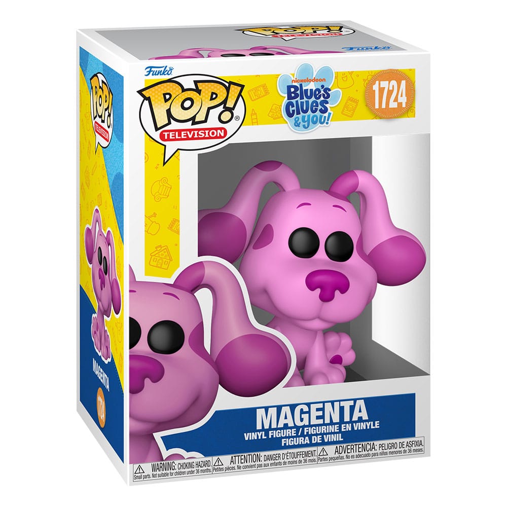 Boîte-fenêtre de la figurine Funko POP! Blues Clues Magenta, montrant le personnage et le logo