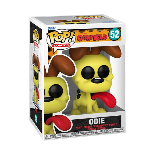 Détail de la figurine Funko POP! Odie de Garfield hors de sa boîte, montrant sa pose caractéristique