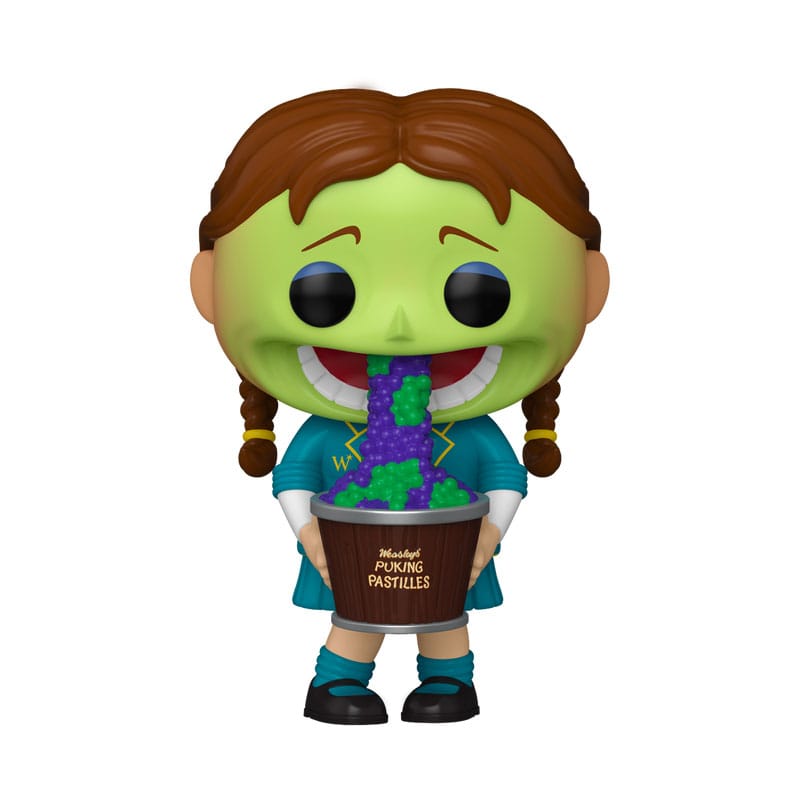 Figurine Funko POP! Harry Potter Holiday Puking Pastille Girl vue de face, avec détails du vomi pailleté.