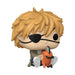 Figurine Funko POP Chainsaw Man Denji et Pochita en vinyle, vue de face sur fond blanc.