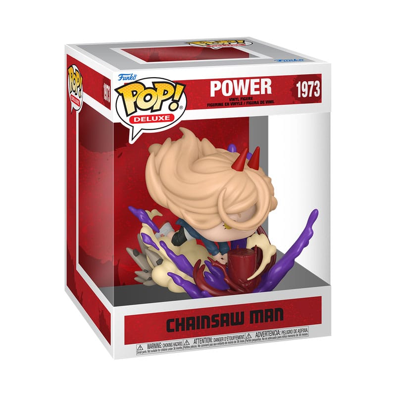 Boîte-fenêtre de la figurine Funko POP! Deluxe Power (Blood Mallet) Chainsaw Man, avec logo Funko et artwork