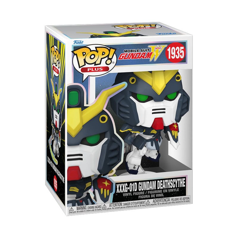 Figurine Funko POP! Gundam Deathscythe dans sa boîte-fenêtre, montrant le design du personnage et l'emballage Funko.