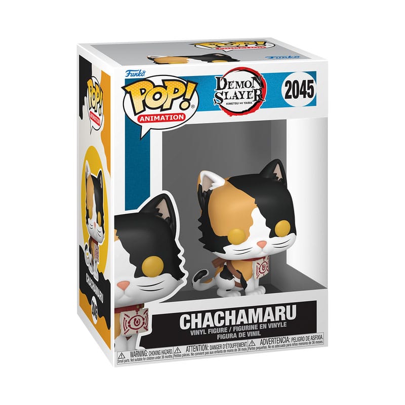 Boîte-fenêtre de la figurine Funko POP! Chachamaru Demon Slayer, avec le personnage visible