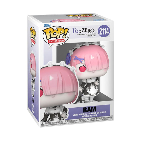 Figurine Funko POP! Re:Zero Ram dans sa boîte-fenêtre, vue détaillée