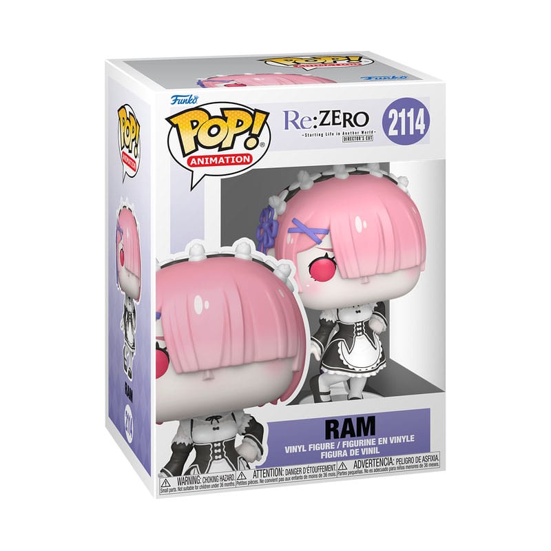 Figurine Funko POP! Re:Zero Ram dans sa boîte-fenêtre, vue détaillée