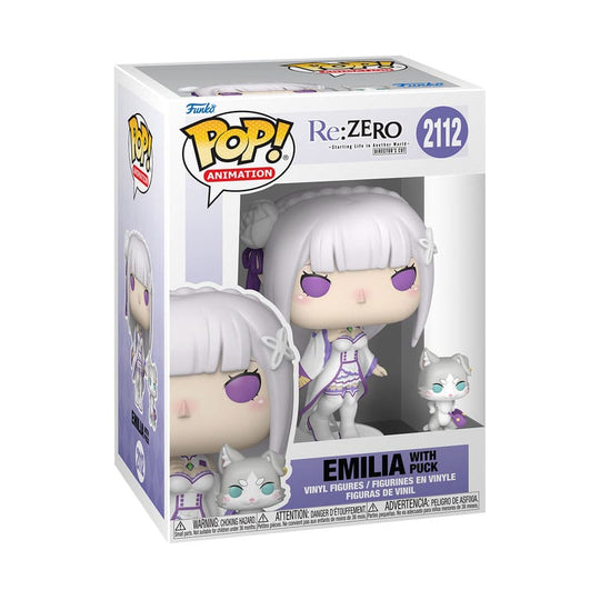 Boîte-fenêtre de la figurine Funko POP Re:Zero Emilia w/Puck
