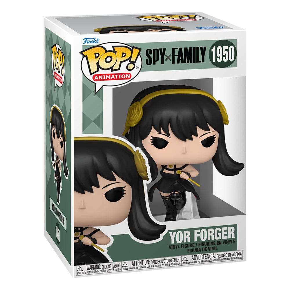 Figurine Funko Pop! Yor Forger de Spy x Family hors de sa boîte, posée sur un socle, montrant les détails du personnage.