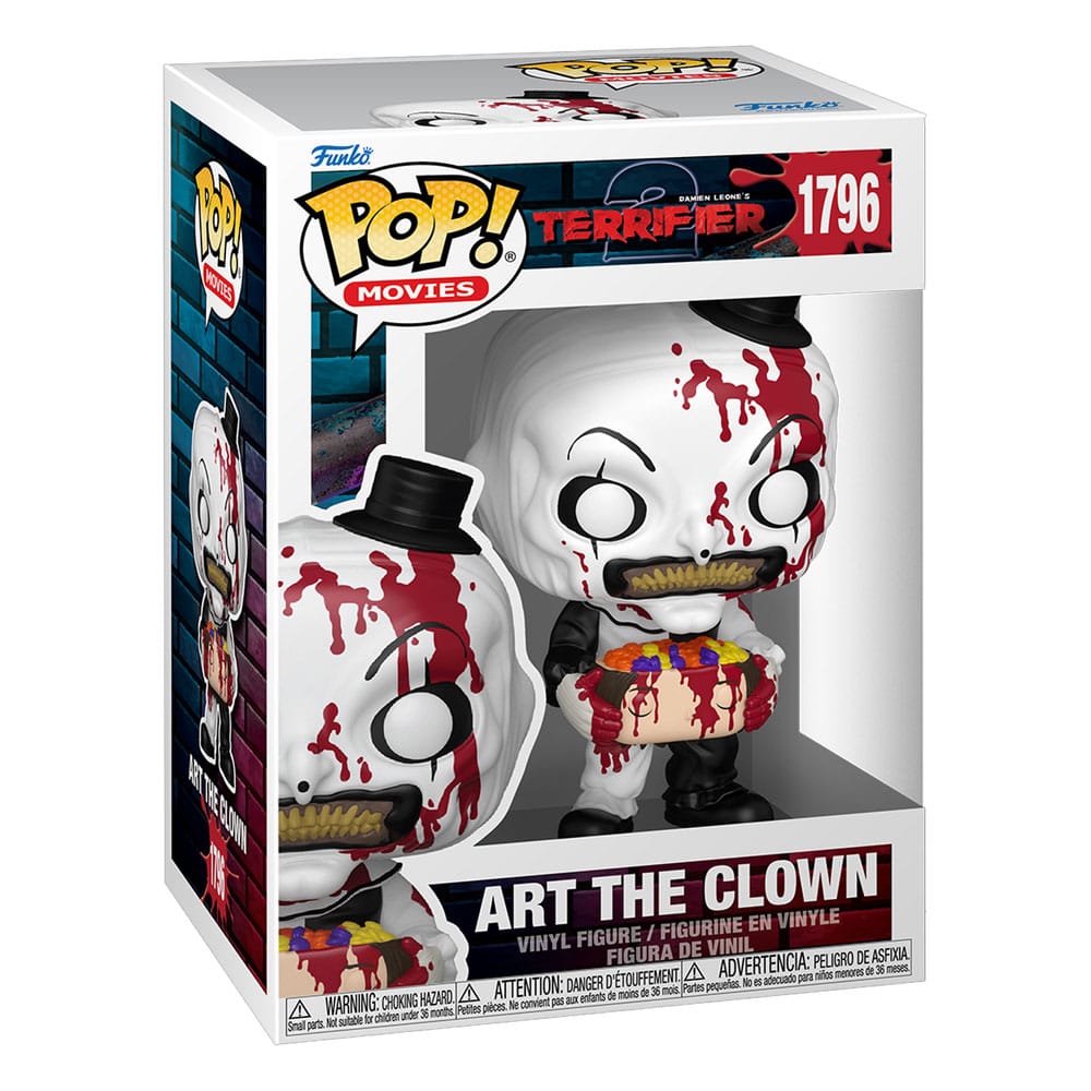 Boîte-fenêtre de la figurine Funko POP! Terrifier 2 Art the Clown, détails de l'emballage