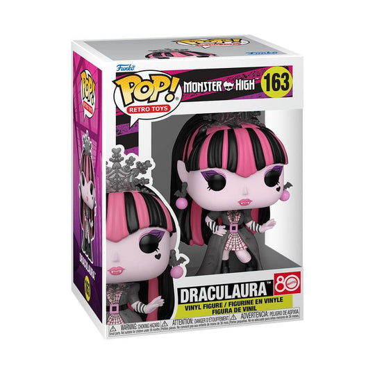 Gros plan sur la figurine Funko POP! Draculaura Monster High, montrant les détails de son visage et de sa tenue