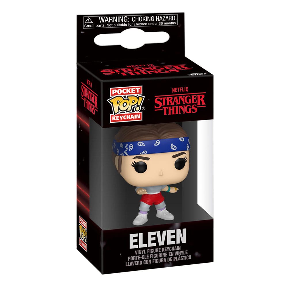 Gros plan d'un porte-clés Funko Pocket POP! Eleven with Bandana de Stranger Things