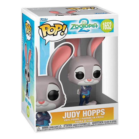 Figurine Funko POP! Judy Hopps Zootopie 2 dans sa boîte-fenêtre, prête à être exposée.