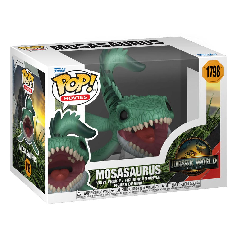Boîte-fenêtre de la figurine Funko POP Mosasaurus Jurassic World, vue de face