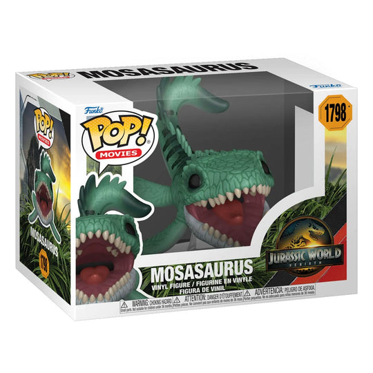 Boîte-fenêtre de la figurine Funko POP Mosasaurus Jurassic World, vue de face