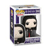 Boîte-fenêtre de la figurine Funko POP! Morticia Addams, montrant le personnage à l'intérieur et les logos Wednesday et Funko