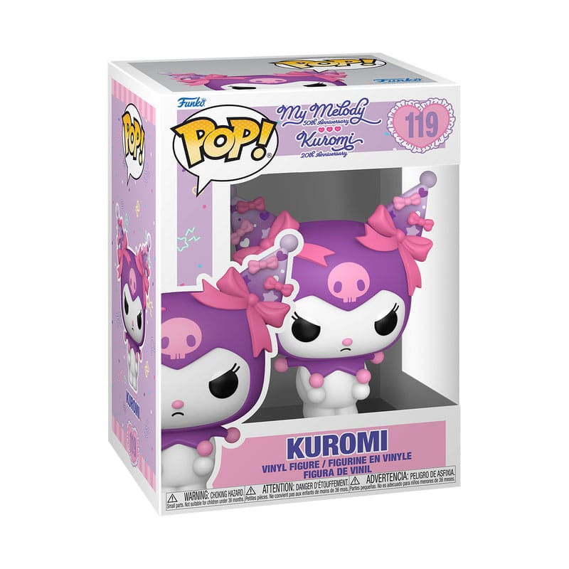 Boîte-fenêtre de la figurine Funko Pop Kuromi Grumpy Sanrio avec le personnage visible