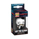 Gros plan sur un porte-clés Terrifier Pocket POP! Funko d'Art the Clown