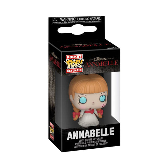 Gros plan sur un porte-clés Funko Pocket POP! Annabelle de 4 cm en vinyle