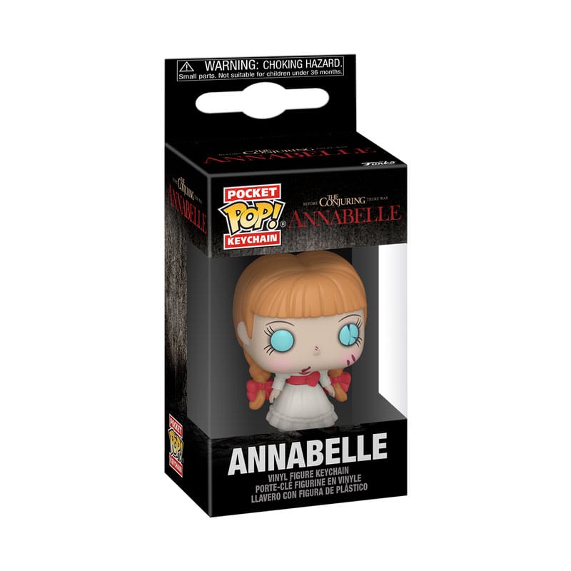 Gros plan sur un porte-clés Funko Pocket POP! Annabelle de 4 cm en vinyle