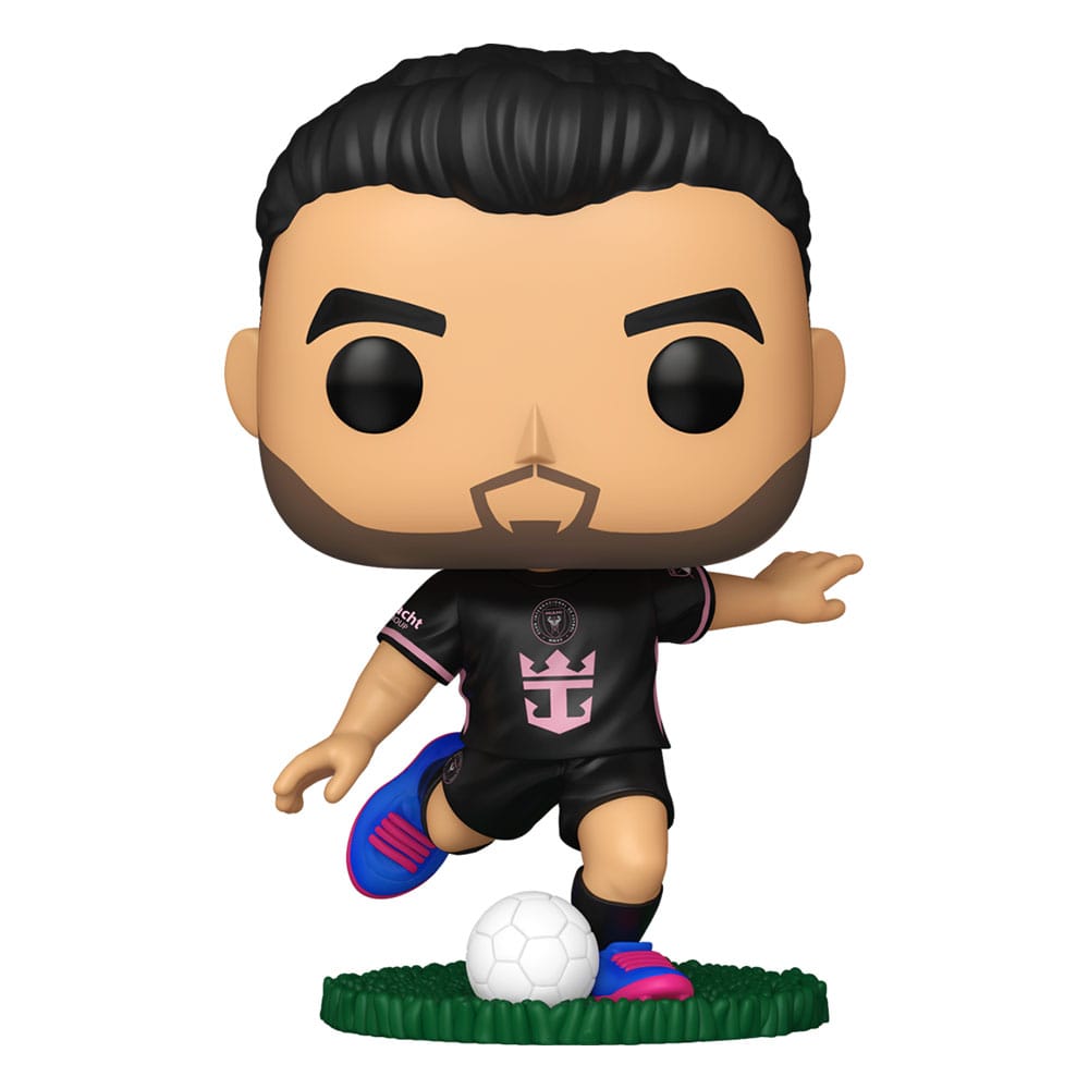 Figurine Funko POP! Sergio Busquets Inter Miami (Away) vue de face, détails du maillot et du joueur.