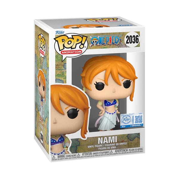 Boîte-fenêtre de la figurine Funko Pop Nami One Piece (Alabasta) heo Exclusive, affichant le personnage et les logos
