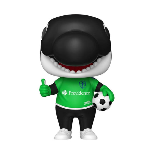 Figurine Funko POP! MLS Sammy the Sounder des Seattle Sounders, vue de face, dans sa boîte-fenêtre.