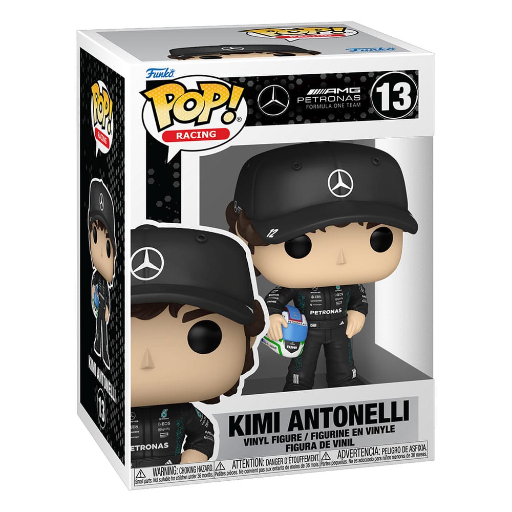 Boîte-fenêtre de la figurine Funko POP! Kimi Antonelli F1, vue de face