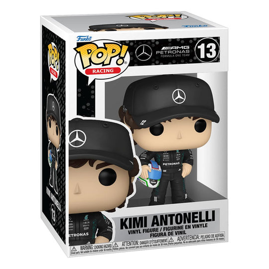 Boîte-fenêtre de la figurine Funko POP! Kimi Antonelli F1, vue de face