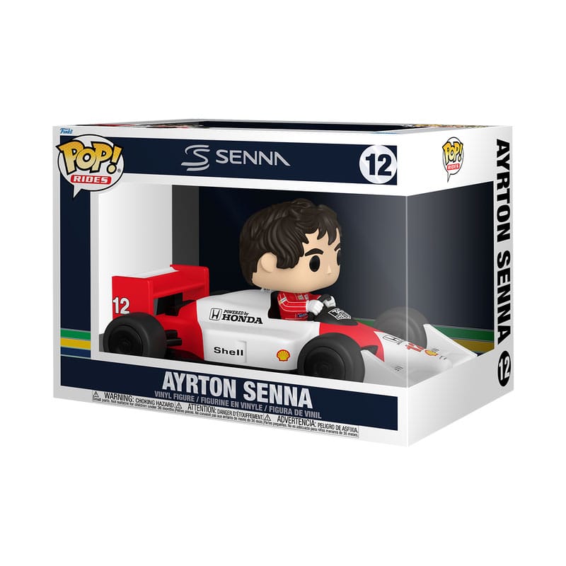 Détail de la figurine Funko POP! F1 Senna en vinyle dans sa McLaren