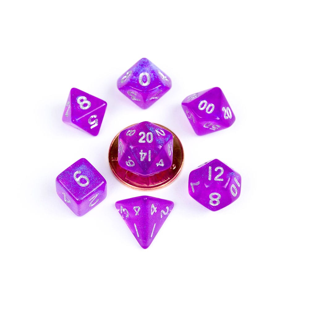 Pack de 7 dés FanRoll Sharp Mini Stardust Purple pour jeux de rôle