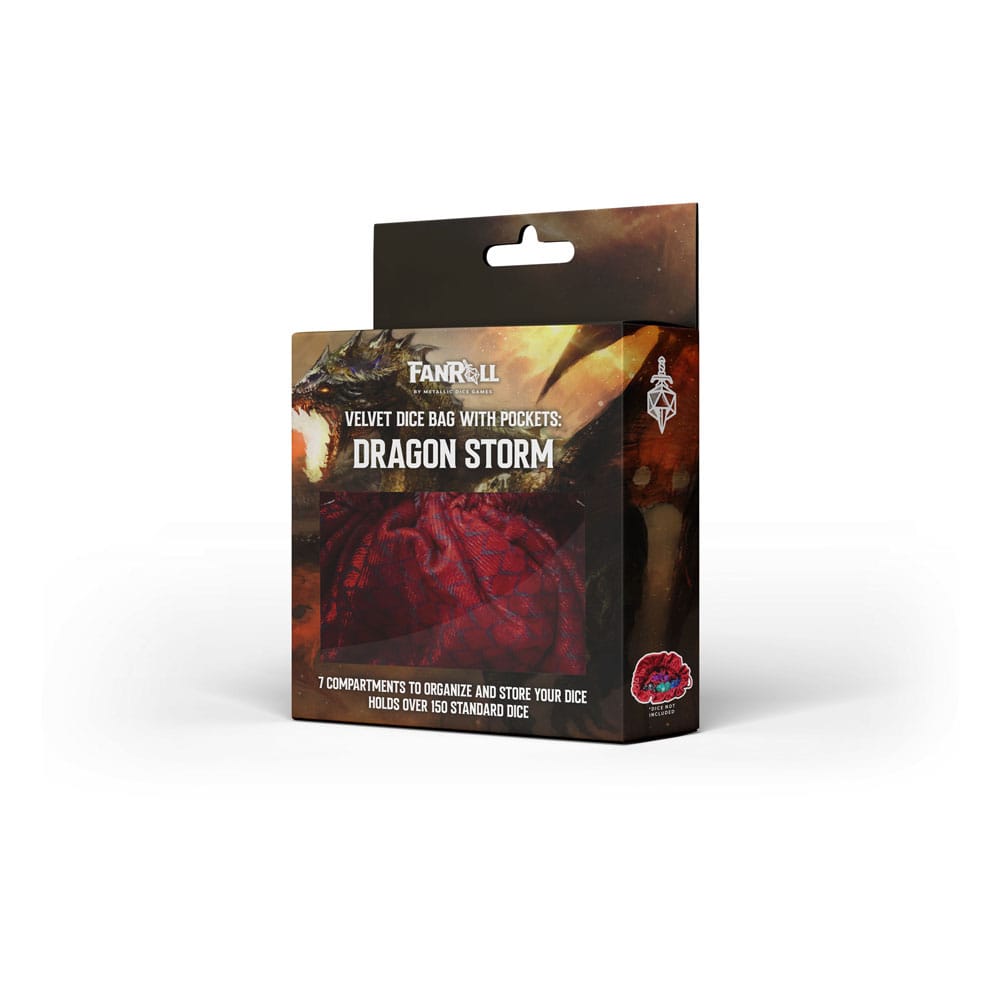 Sac à dés FanRoll Dragon Storm Red Dragon Scales fermé, montrant le design des écailles de dragon