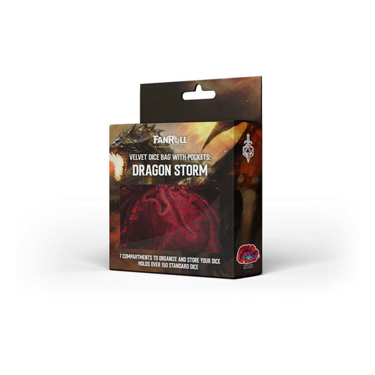 Sac à dés FanRoll Dragon Storm Red Dragon Scales fermé, montrant le design des écailles de dragon