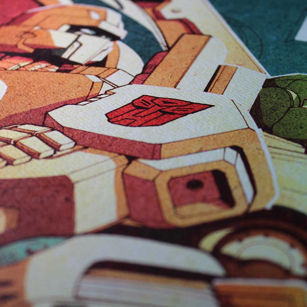 Détail de la numérotation et du logo FaNaTtik sur la lithographie Optimus Prime