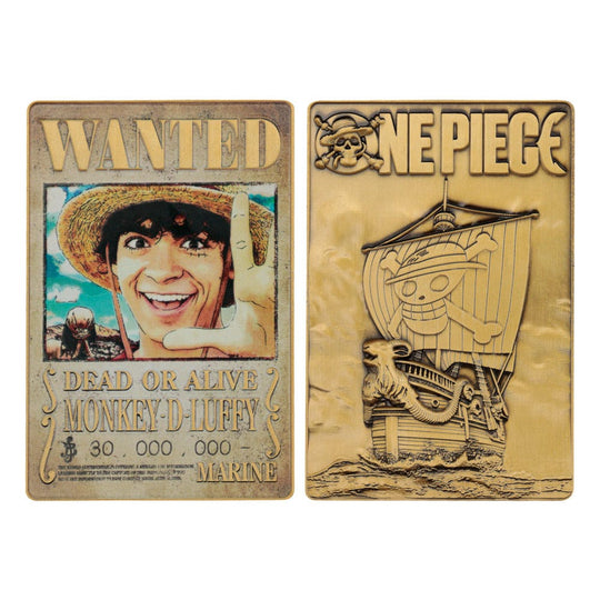 Lingot One Piece Luffy Wanted Poster posé sur un fond thématique
