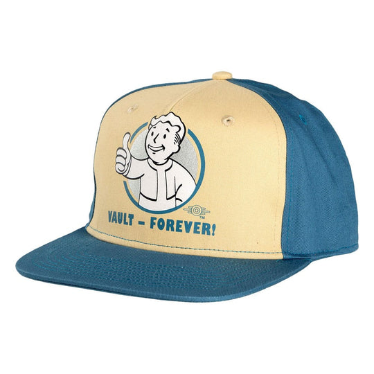 Casquette Snapback Fallout Vault Forever DEVplus, vue de face avec logo Vault.