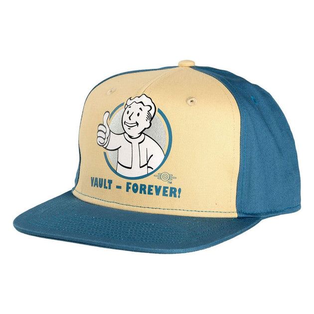 Casquette Snapback Fallout Vault Forever DEVplus, vue de face avec logo Vault.
