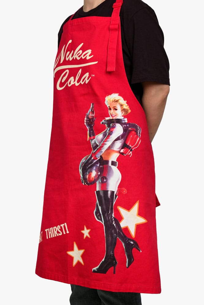 Tablier Fallout Nuka Cola avec des accessoires de cuisine thématiques