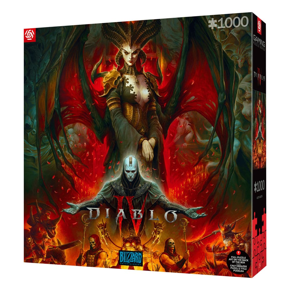 Vue arrière de la boîte du puzzle Diablo IV avec informations produit