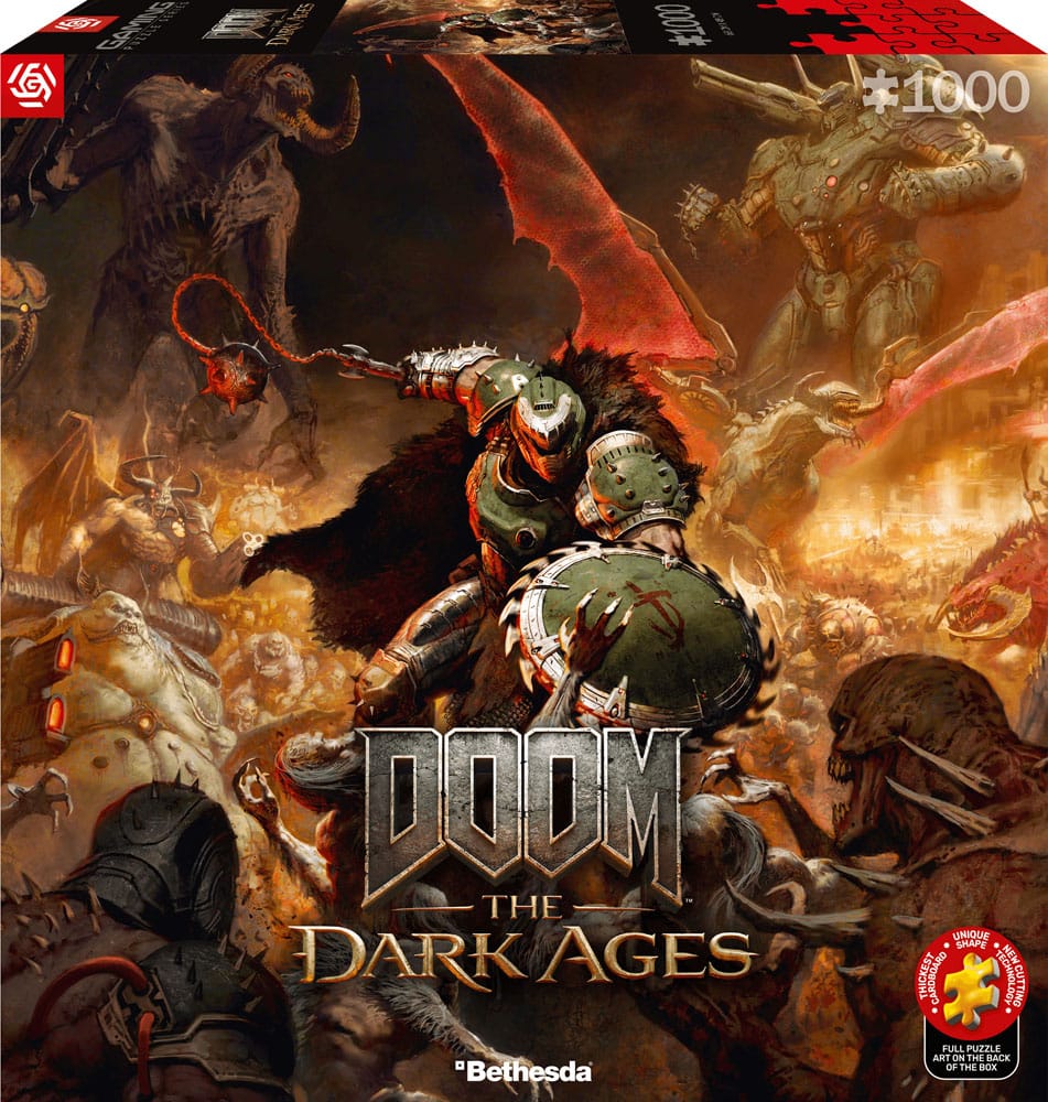 Puzzle Doom The Dark Ages en cours d'assemblage sur une table