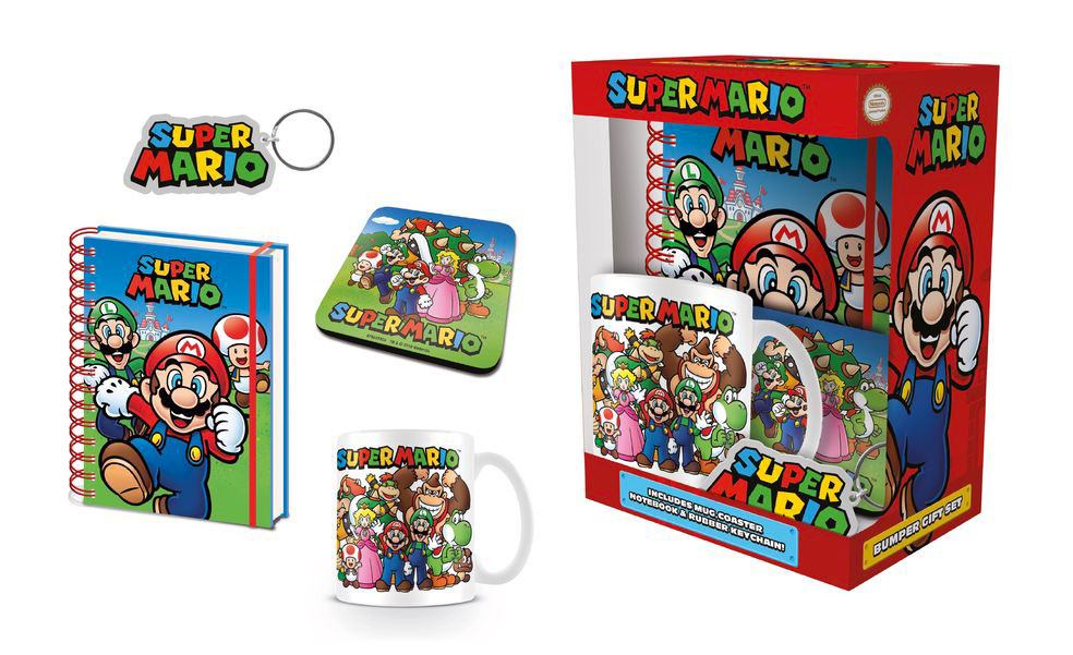 Coffret cadeau Super Mario Premium officiel avec mug, porte-clés, sous-verre et cahier A5 par Pyramid International