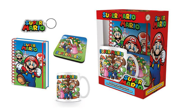 Coffret cadeau Super Mario Premium officiel avec mug, porte-clés, sous-verre et cahier A5 par Pyramid International