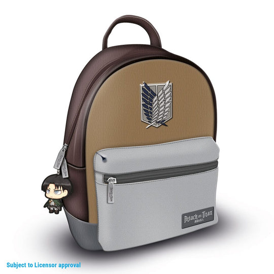 Mini sac à dos Attack on Titan Saison 3 en cuir PU, vue de face avec détails des logos