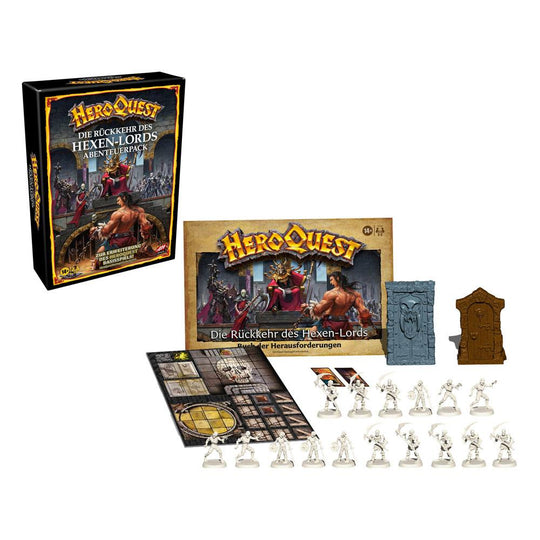 Composants de l'extension HeroQuest Die Rückkehr des Hexen-Lords : cartes, tuiles et dés