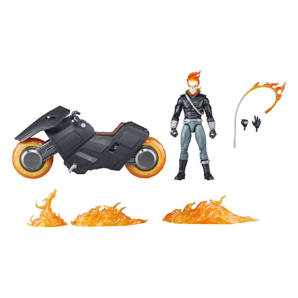 Vue latérale de la figurine Ghost Rider et de sa moto Hell Cycle