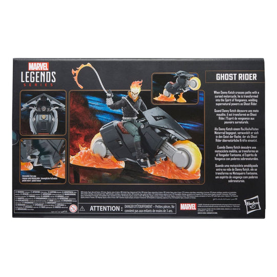 Composition de la figurine Ghost Rider et de tous ses accessoires sur fond blanc