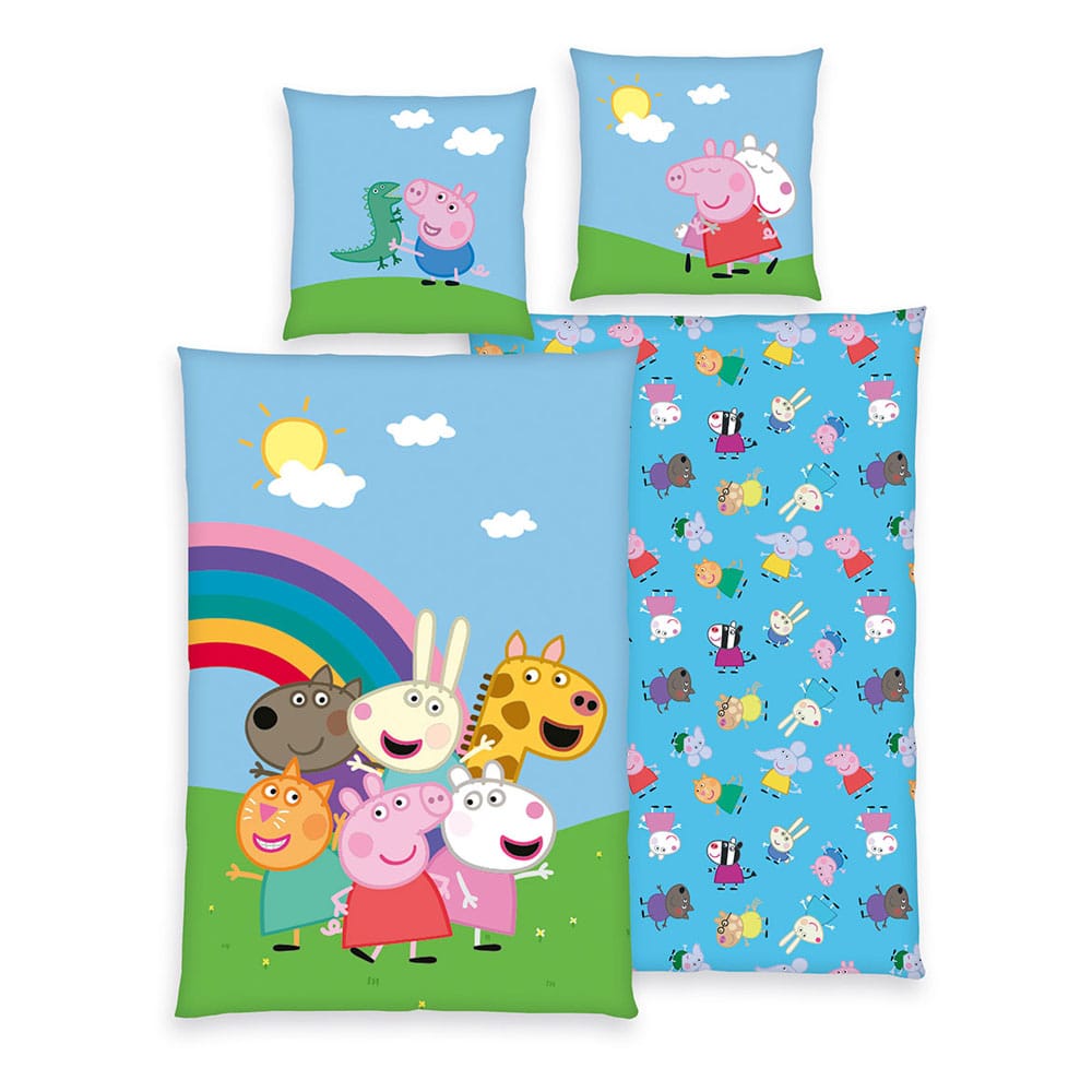 Parure de lit enfant Peppa Pig Herding 135x200 cm en coton avec taie d'oreiller 80x80 cm