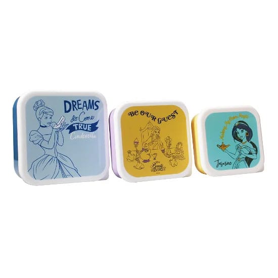 Lot de 3 boîtes à goûter Princesses Disney Colour Pop par Half Moon Bay, avec Cendrillon, Ariel et Raiponce