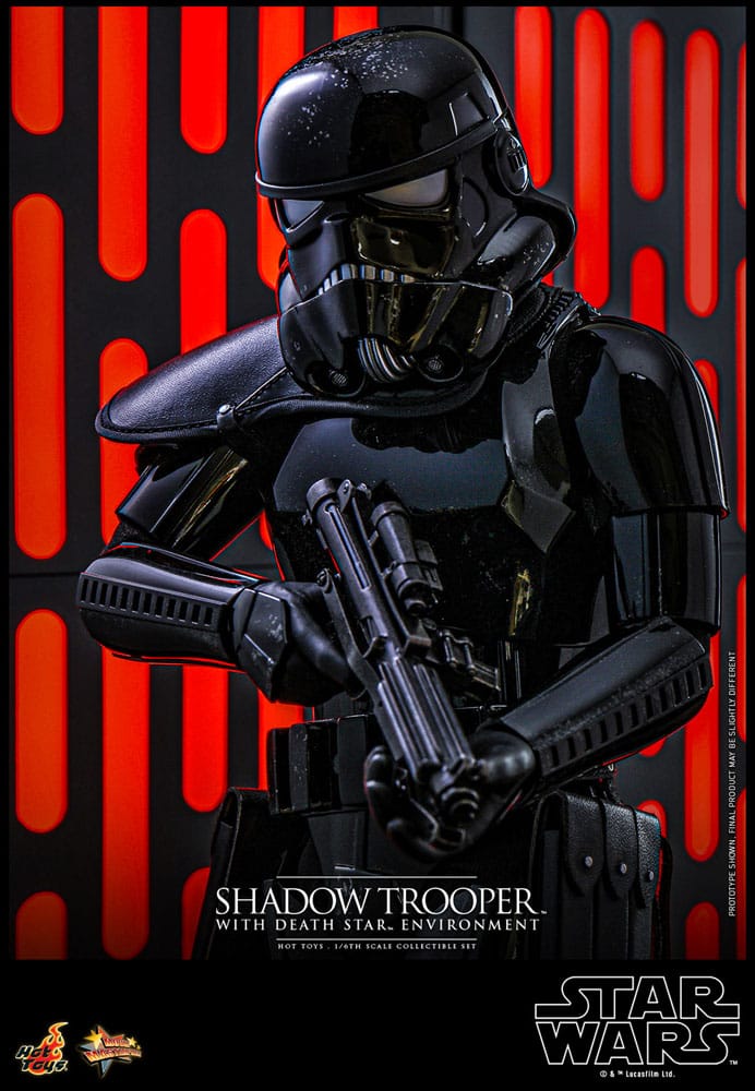 Le Shadow Trooper Hot Toys prêt au combat sur le diorama Death Star