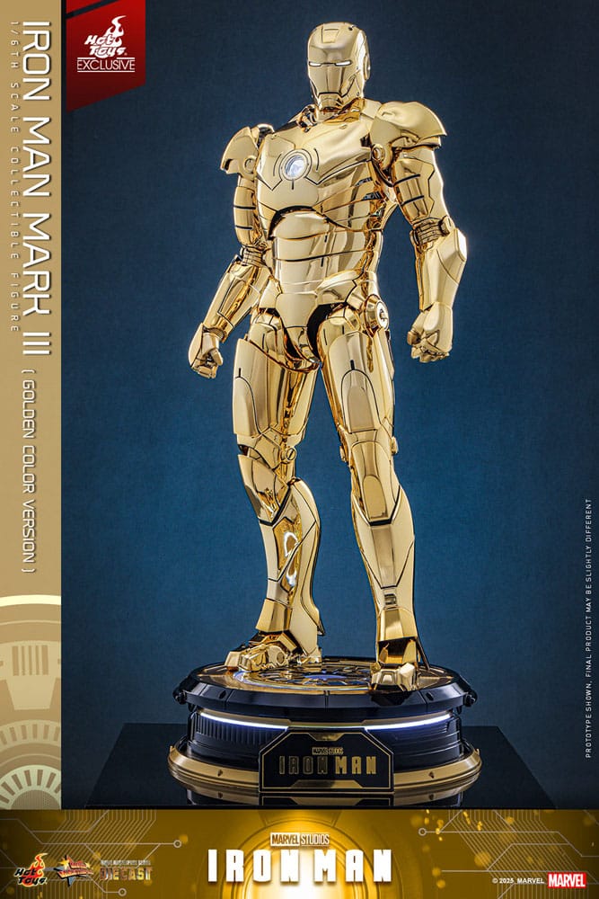 Gros plan sur les articulations de la figurine Iron Man Mark III Gold Hot Toys
