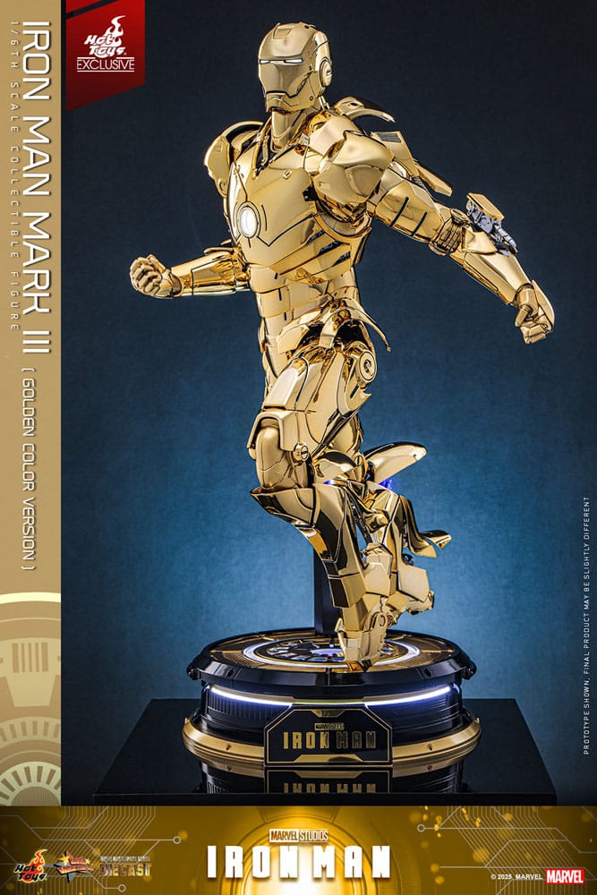 Vue latérale de la figurine Iron Man Mark III Gold Hot Toys Diecast
