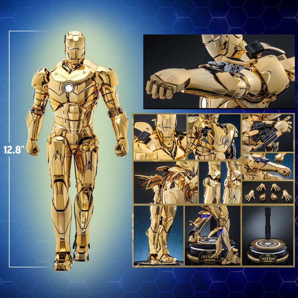 Figurine Iron Man Mark III Gold avec les mains ouvertes, prête à tirer